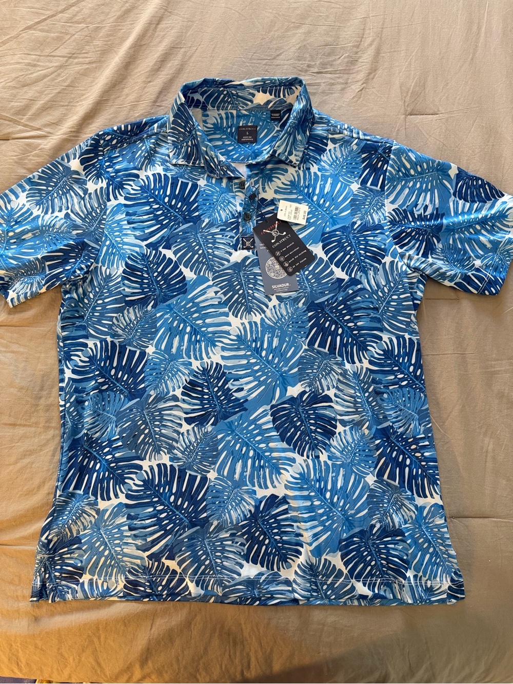 Jos. A. Bank Men's Blue Tropical Print Polo Shirt